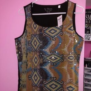 Chico’s horizontal geo sequin tank